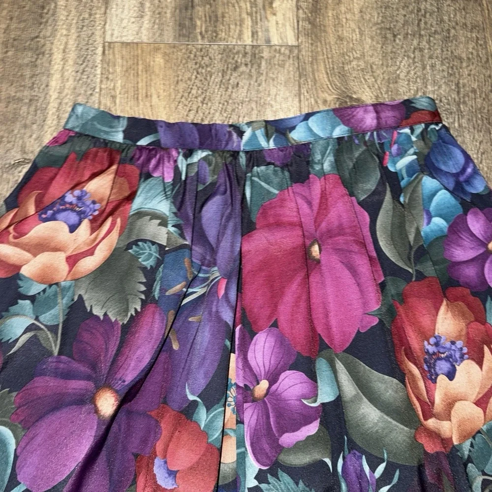 Vintage Alfred Dunner Midi Skirt Womens Sz 8 Bright Floral Dark Romantic USA‎
